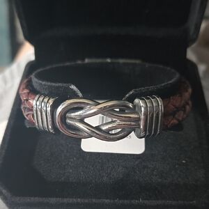 Braided Leather Bracelet with Silver Accents